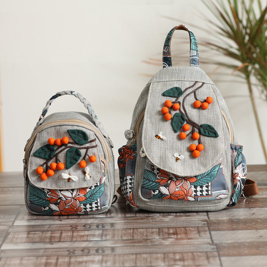 Canvas Lightweight Casual Backpack With Three-dimensional Hand Woven Persimmon Ruyi Lightweight Backpack