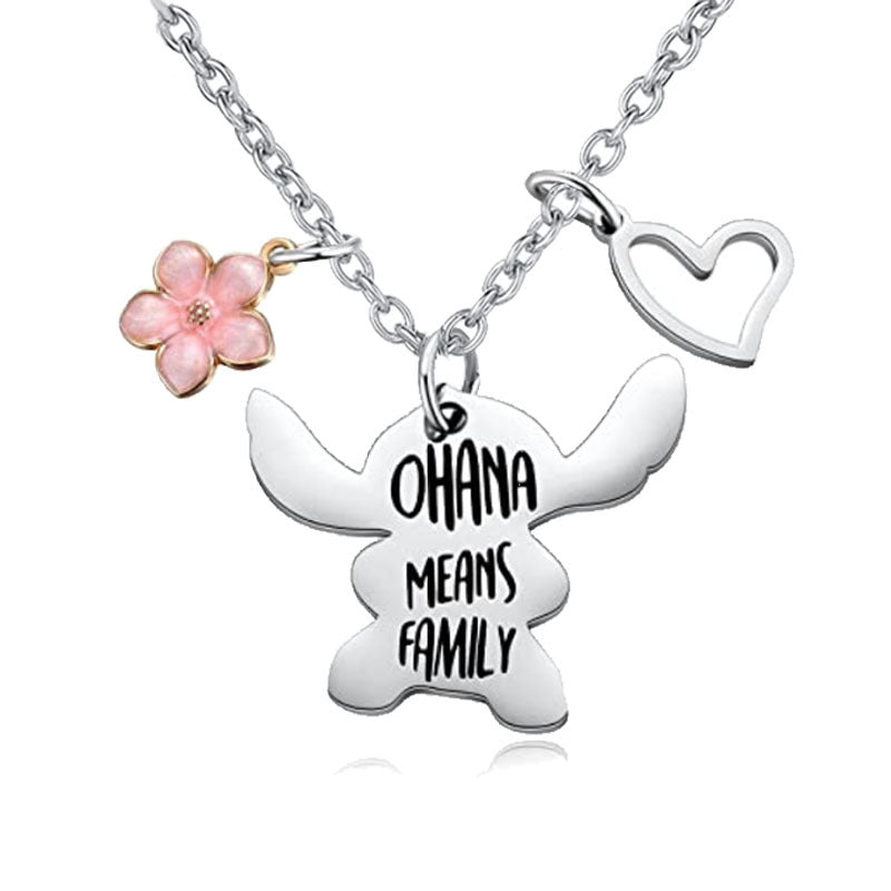 OHANA Means Family Necklace Stainless Steel Keychain Pendant