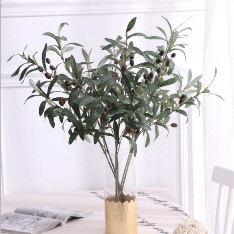 Artificial Green Olive Branch 4 Fork With Fruit Flower Arrangement Aecoration