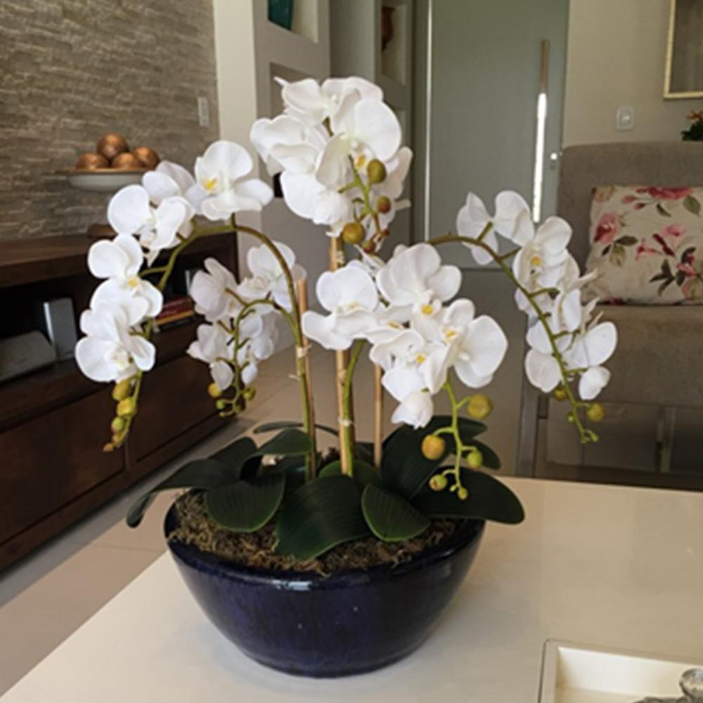 Artificial Flower Film Phalaenopsis Nine Heads Single Branch Artificial Flower Feel Chinese Home Living Room Decoration Flower Arrangement